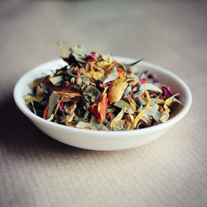 Dish of chakra herbal tea mix