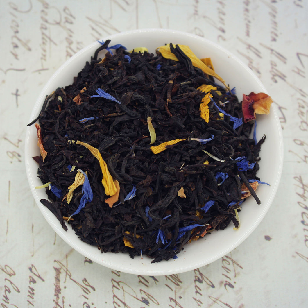 View of mango and passionfruit black loose leaf tea