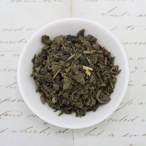 View from above of green tea with mint