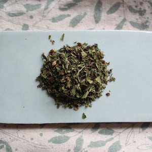 Moroccan mint loose leaf tea on tile