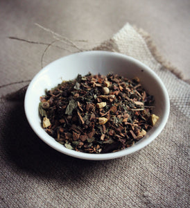 view of dish of yoga tea herbal blend